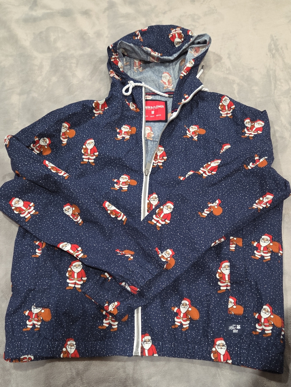 Denim & Flower Navy Hooded Jacket with Santa Print